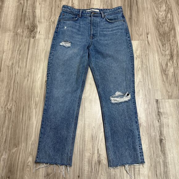 Grlfrnd Karolina High-Rise Straight Distressed Crop Blue Jeans Size 29 - Picture 3 of 12